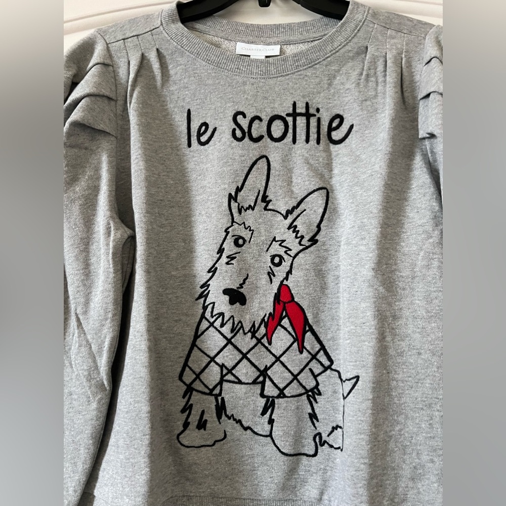 New Charter Club Women's Large Petite Sweatshirt Scottie Dog Gray Cute Animal - Picture 3 of 8